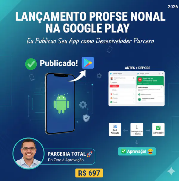 Lançamento Profissional na Google Play: Eu Publico Seu App como Desenvolvedor Parceiro