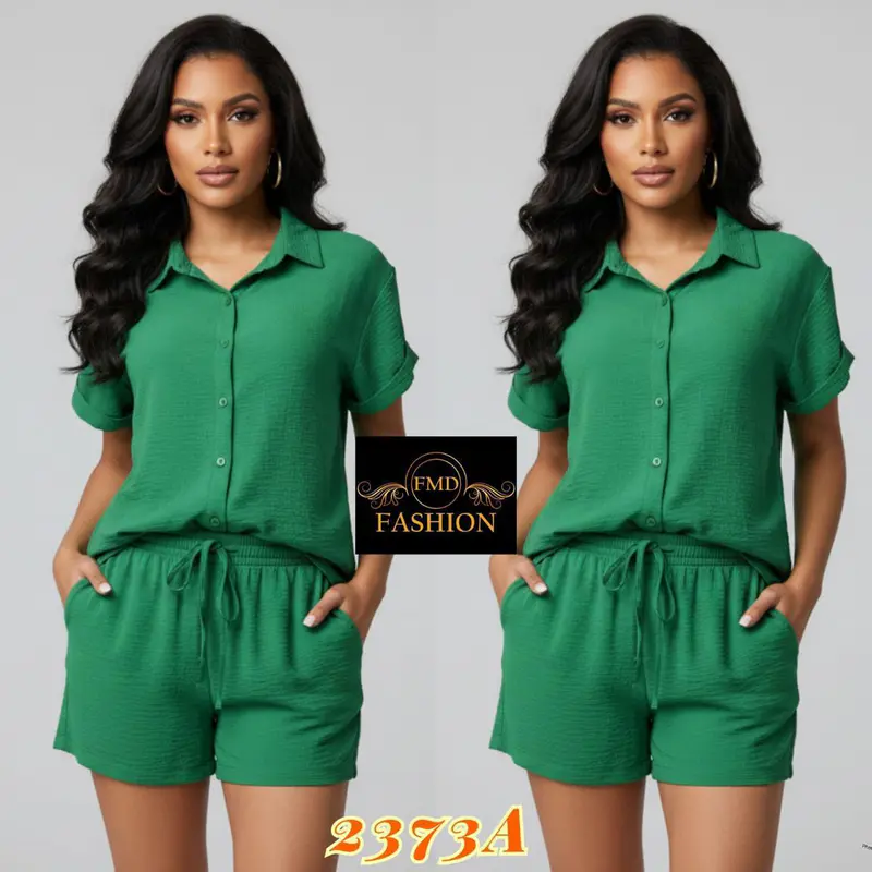 Conjunto Feminino Casual Verão - Camisete e Shorts em Viscolinho · Verde