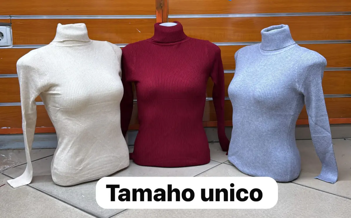 Suéter Gola Alta Canelado Mandofa Feminino - Pulôver Slim Básico