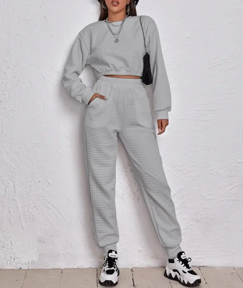 Conjunto Esportivo Branco Texturizado Feminino · Cinzento