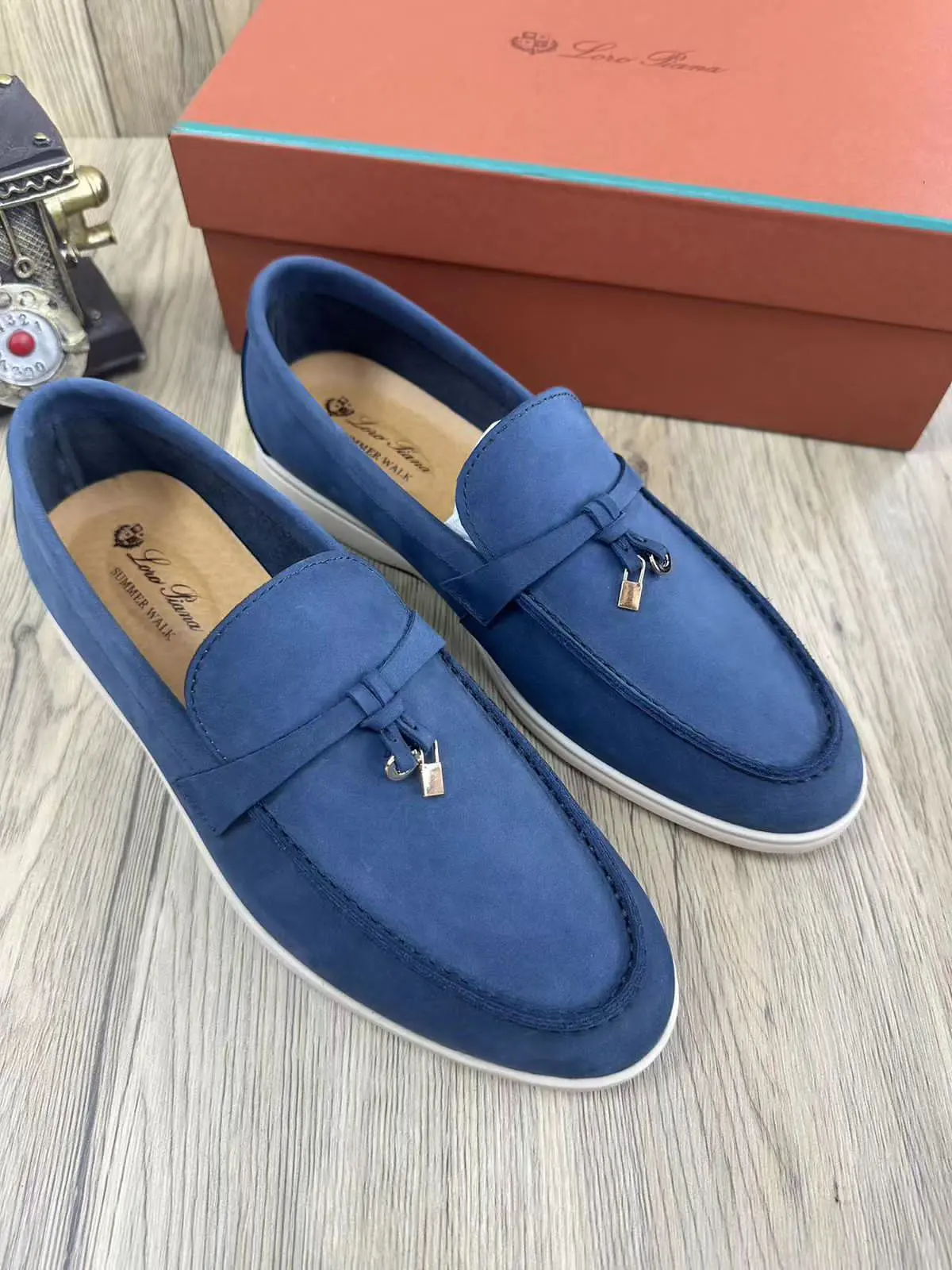 Mocassim Loro Piana Branco Arroz