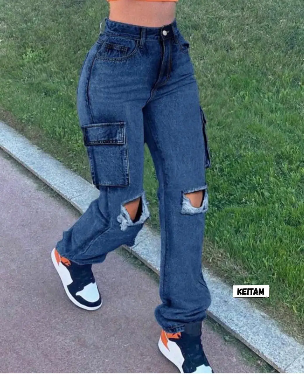 Calça Jeans Cargo Larga Boyfriend