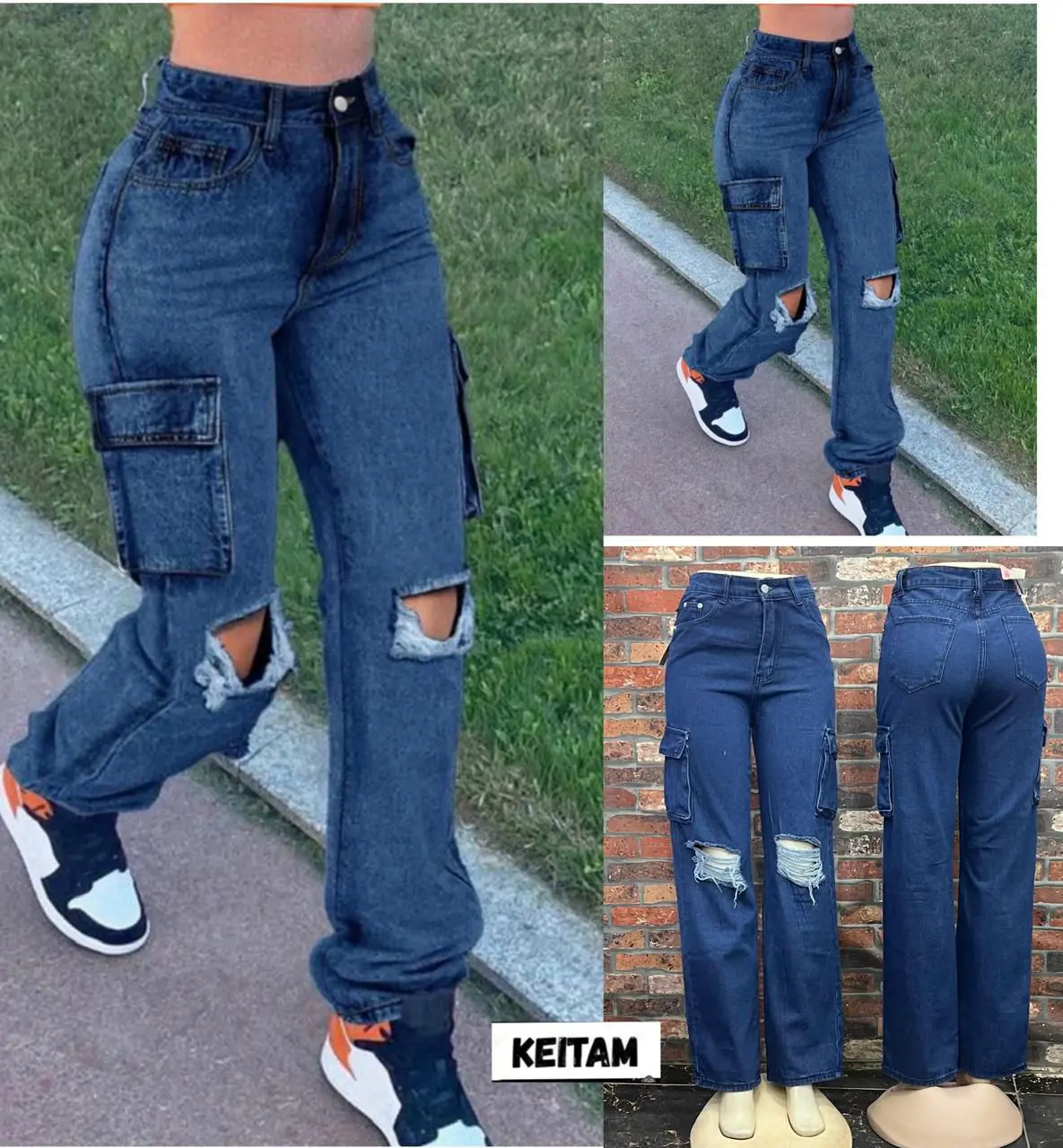 Calça Jeans Cargo Larga Boyfriend