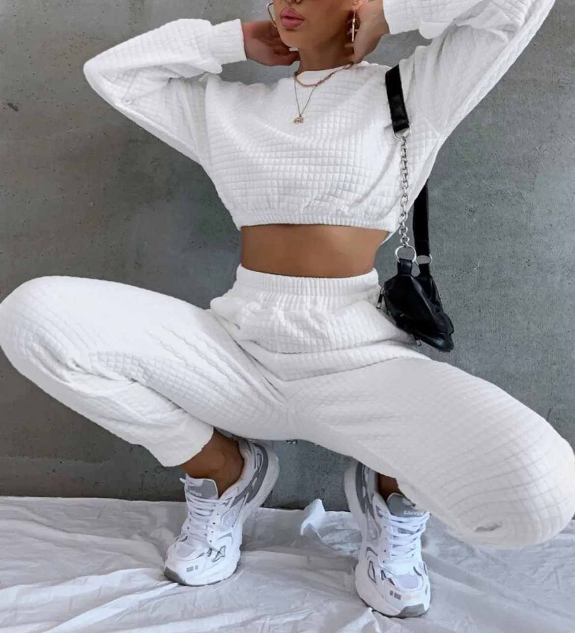 Conjunto Esportivo Branco Texturizado Feminino
