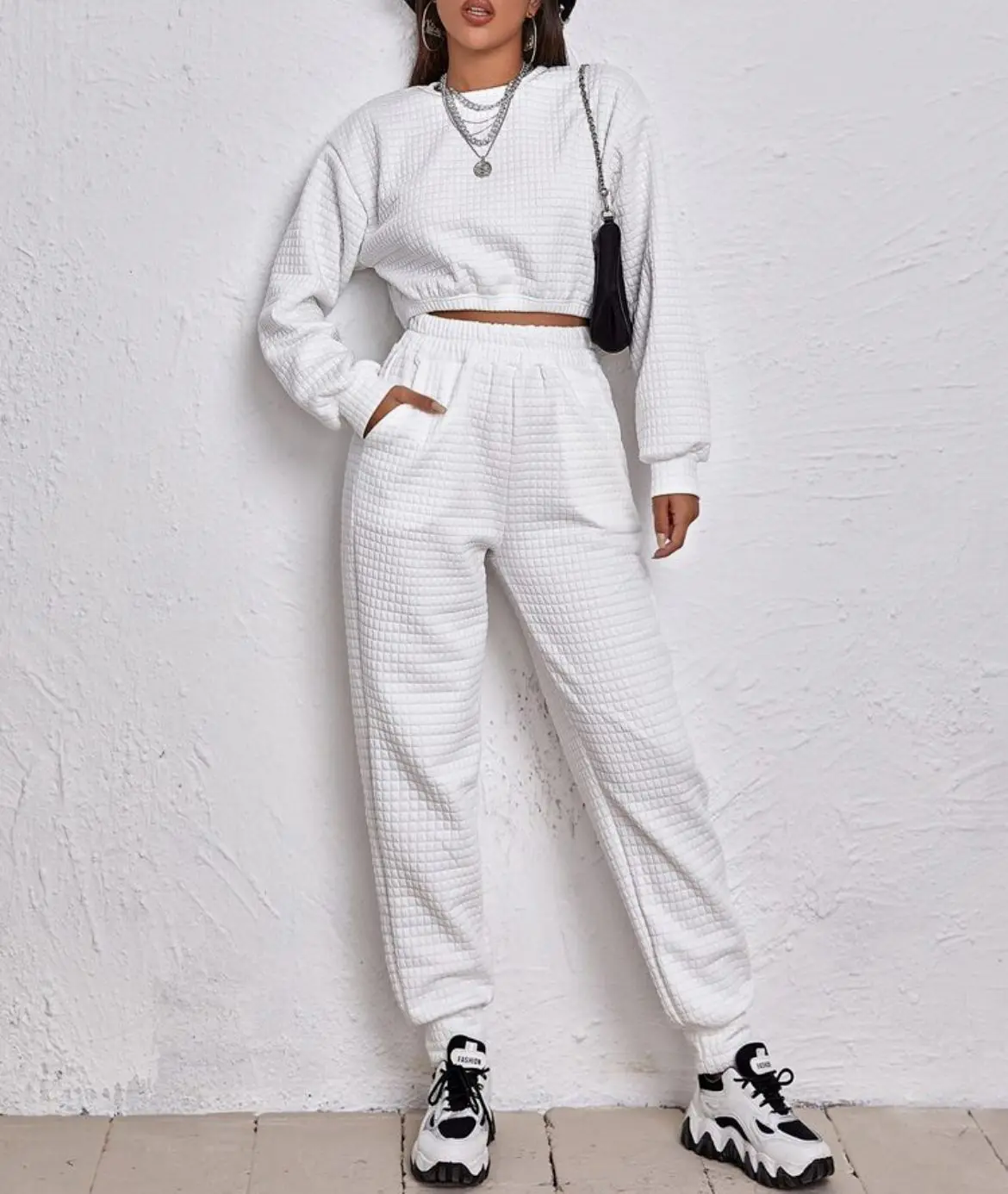 Conjunto Esportivo Branco Texturizado Feminino