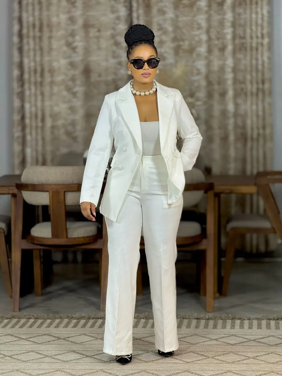 Terno Feminino - Calça e Casaco Branco Royal