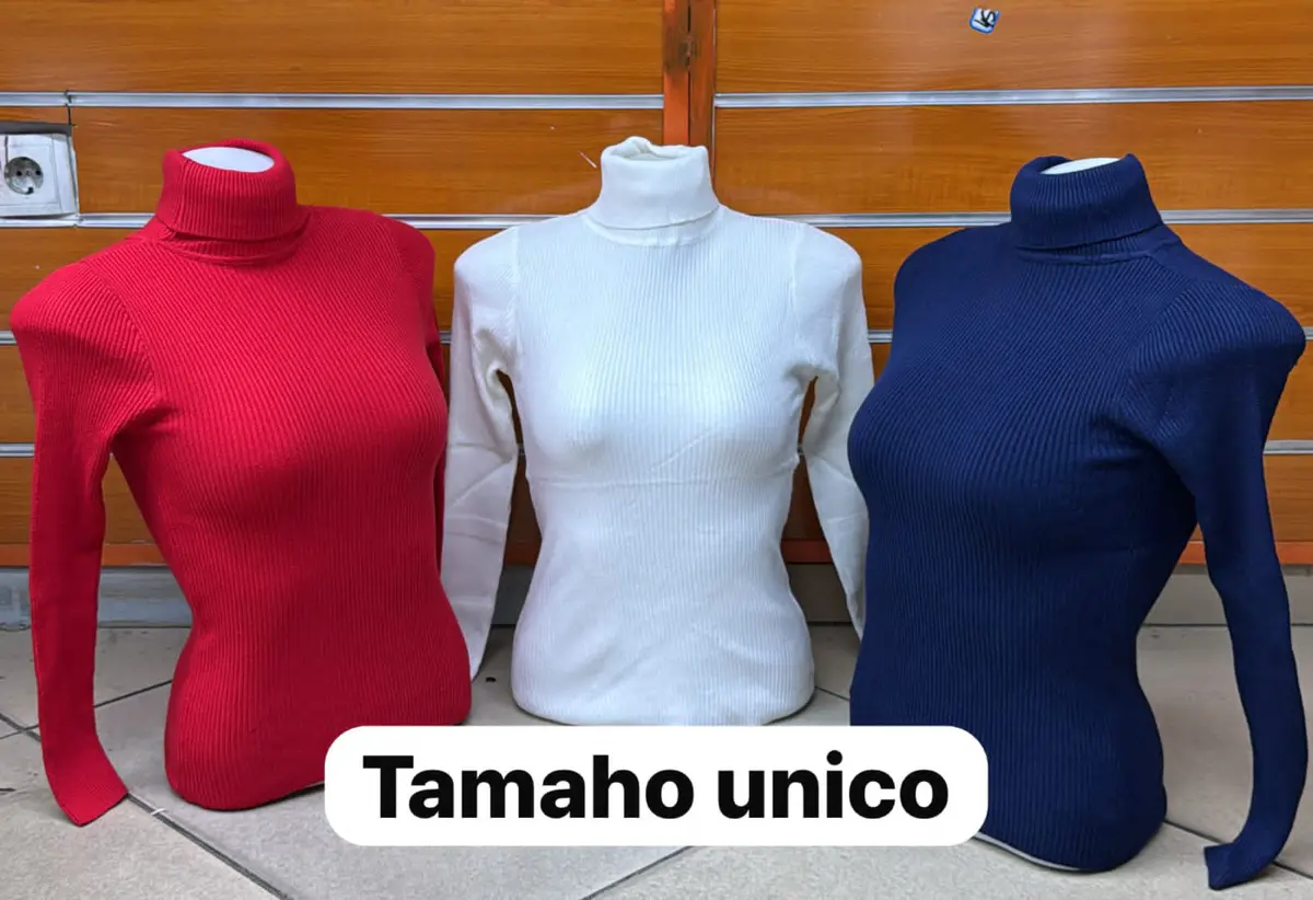 Suéter Gola Alta Canelado Mandofa Feminino - Pulôver Slim Básico