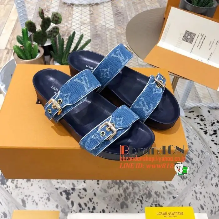 Sandálias Estilo Luxo Monogram LV · Azul Claro
