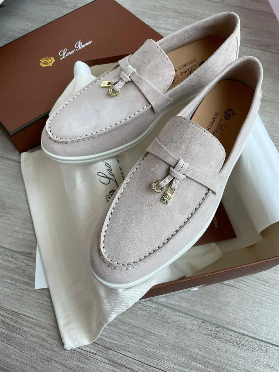 Mocassim Loro Piana Branco Arroz