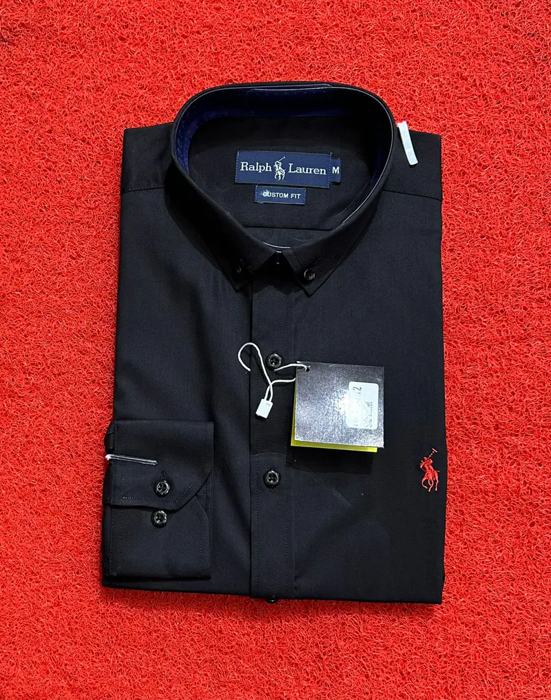 Camisa Azul Preto de Manga Longa Elegante