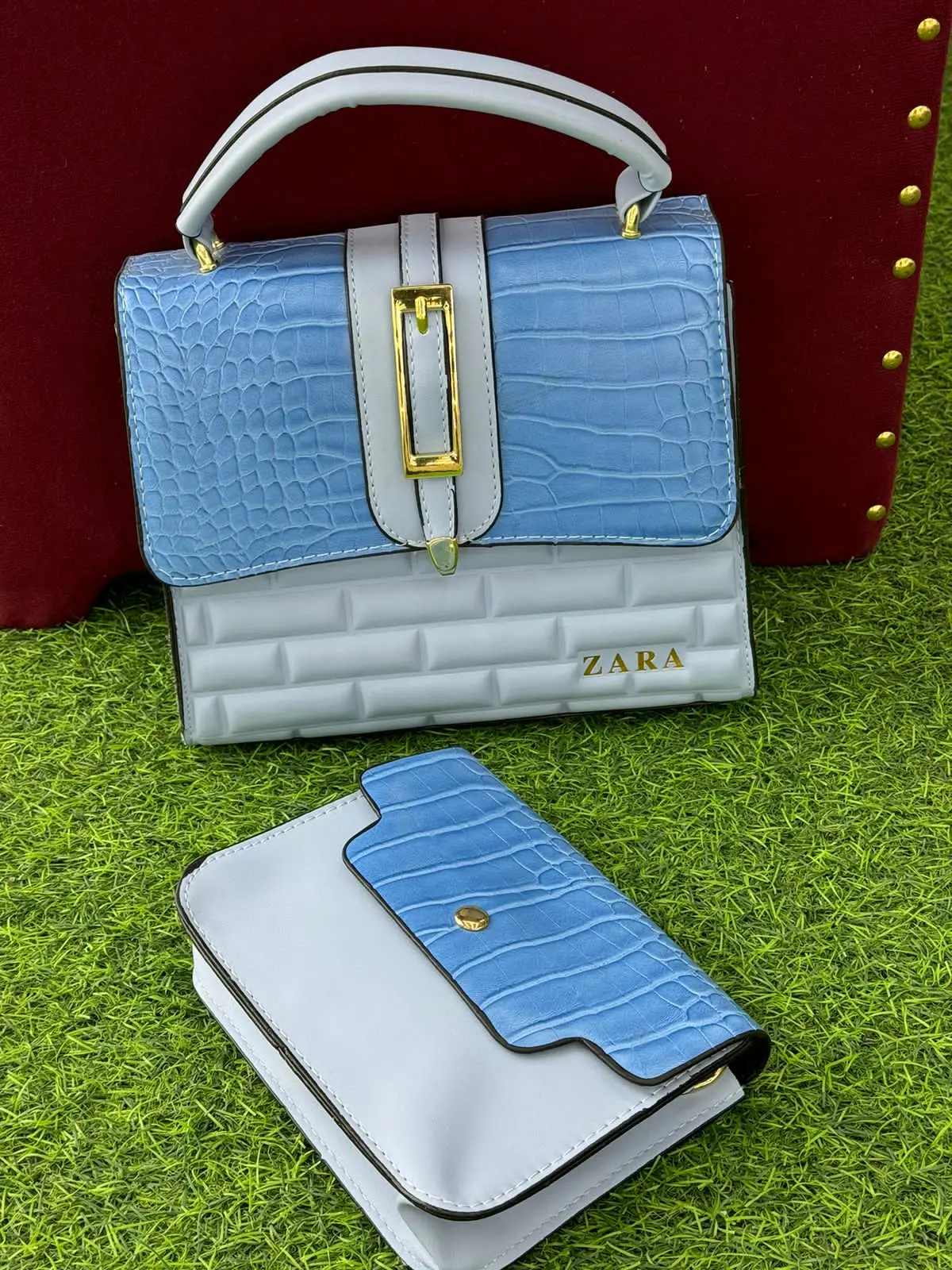 Bolsa de Mão Elegância Azul Zara & Carteira Combinando