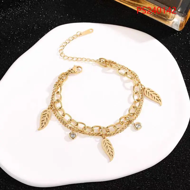 Pulseira Dourada Folhas e Cristais Inoxidável