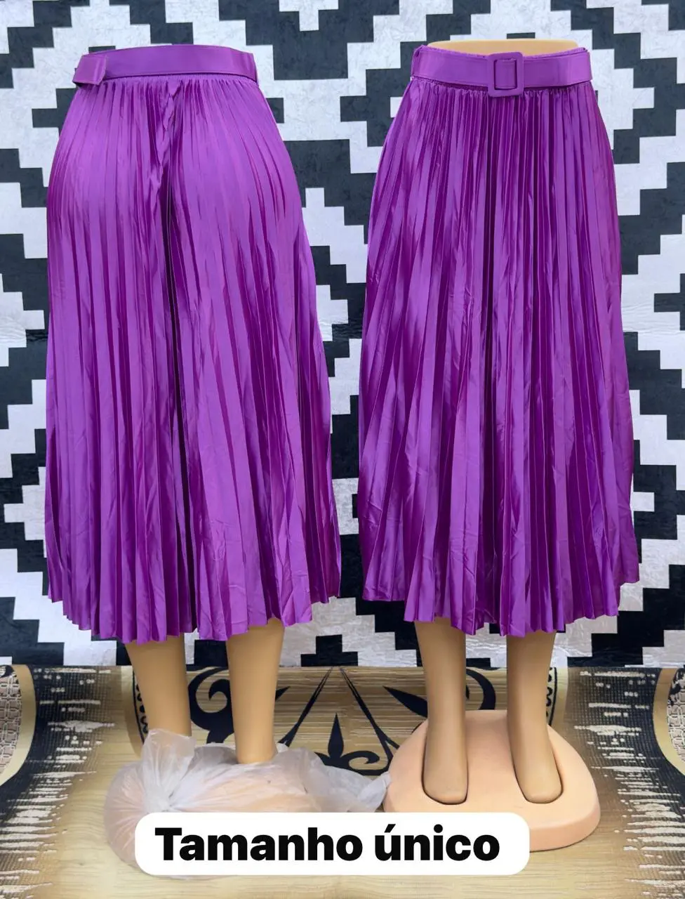 Saia Plissada Roxo com Cinto