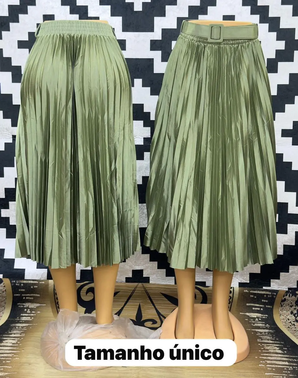 Saia Plissada Verde com Cinto