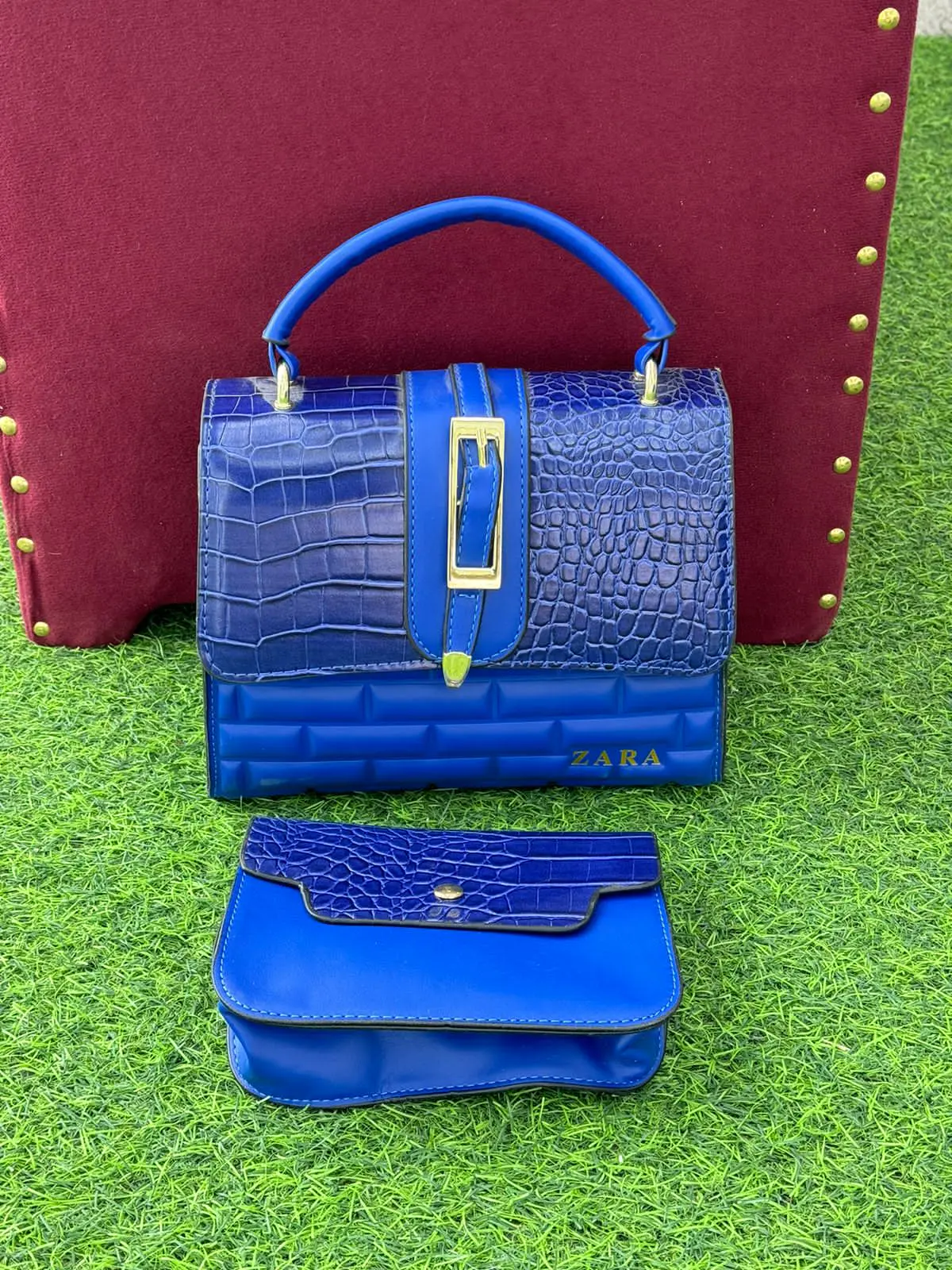 Bolsa de Mão Elegância Azul Zara & Carteira Combinando