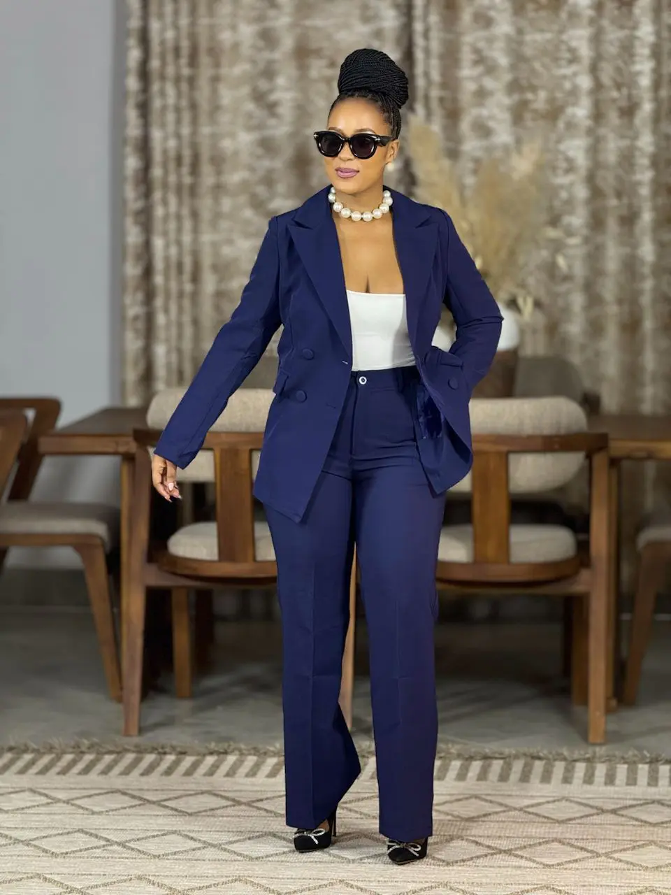 Terno Feminino - Calça e Casaco Azul Escuro 