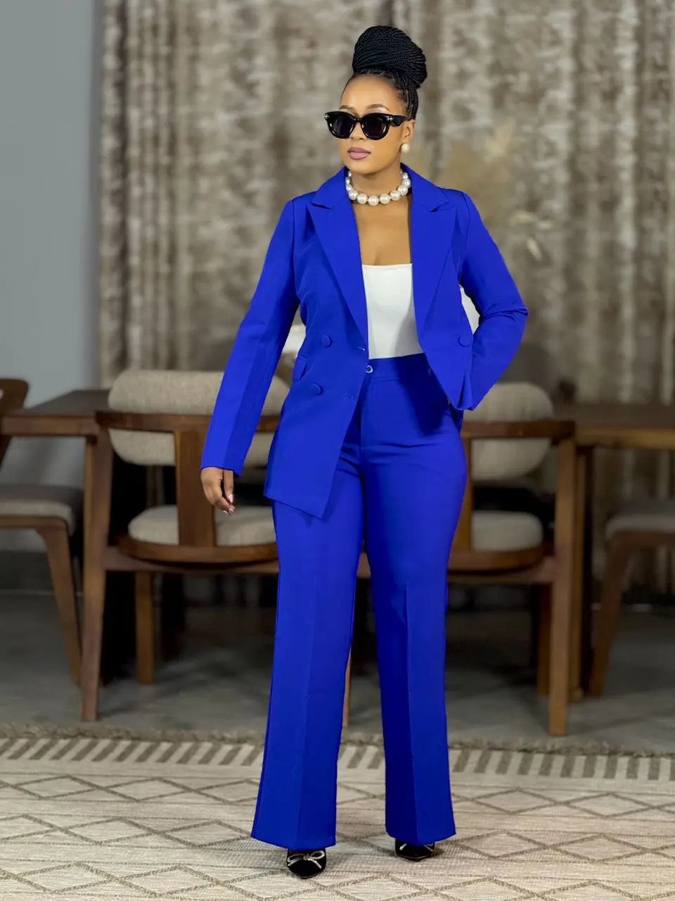 Terno Feminino - Calça e Casaco Azul Royal