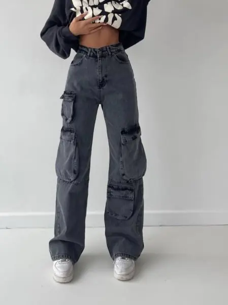 Calça Jeans Cargo Larga Boyfriend