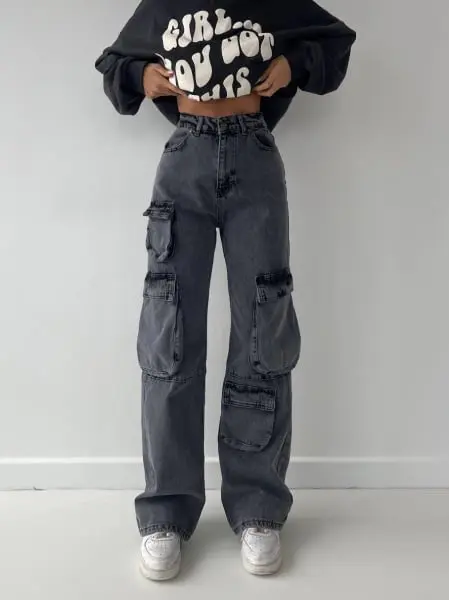 Calça Jeans Cargo Larga Boyfriend