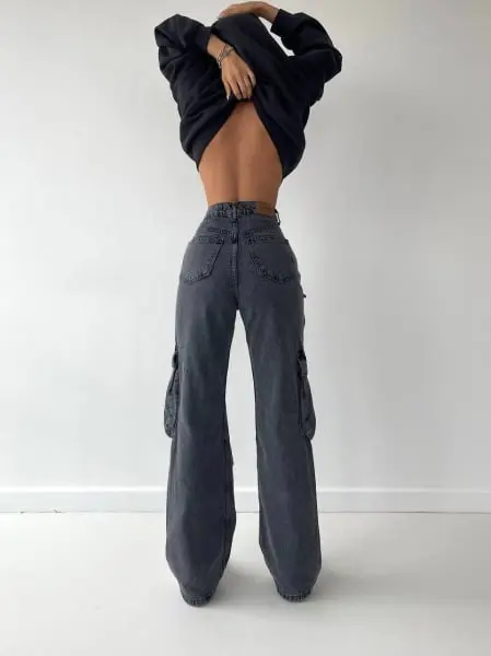 Calça Jeans Cargo Larga Boyfriend