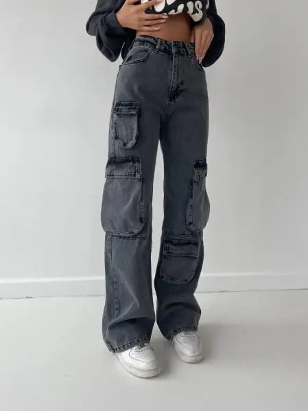 Calça Jeans Cargo Larga Boyfriend