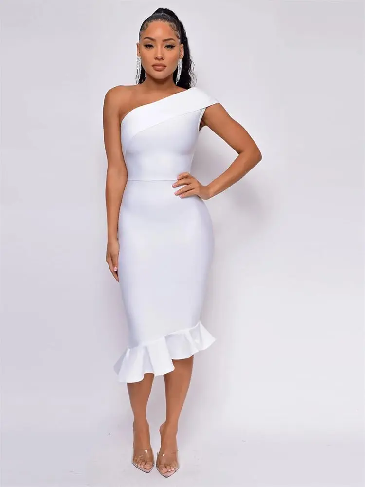 Vestido Elegante Assimétrico com Barra Fishtail