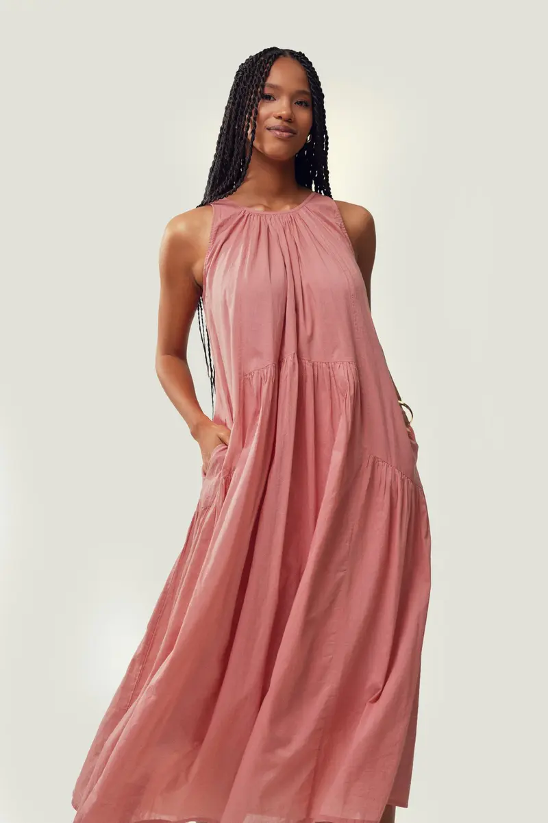 Vestido Trapeze em algodão · Senhora · Rosa