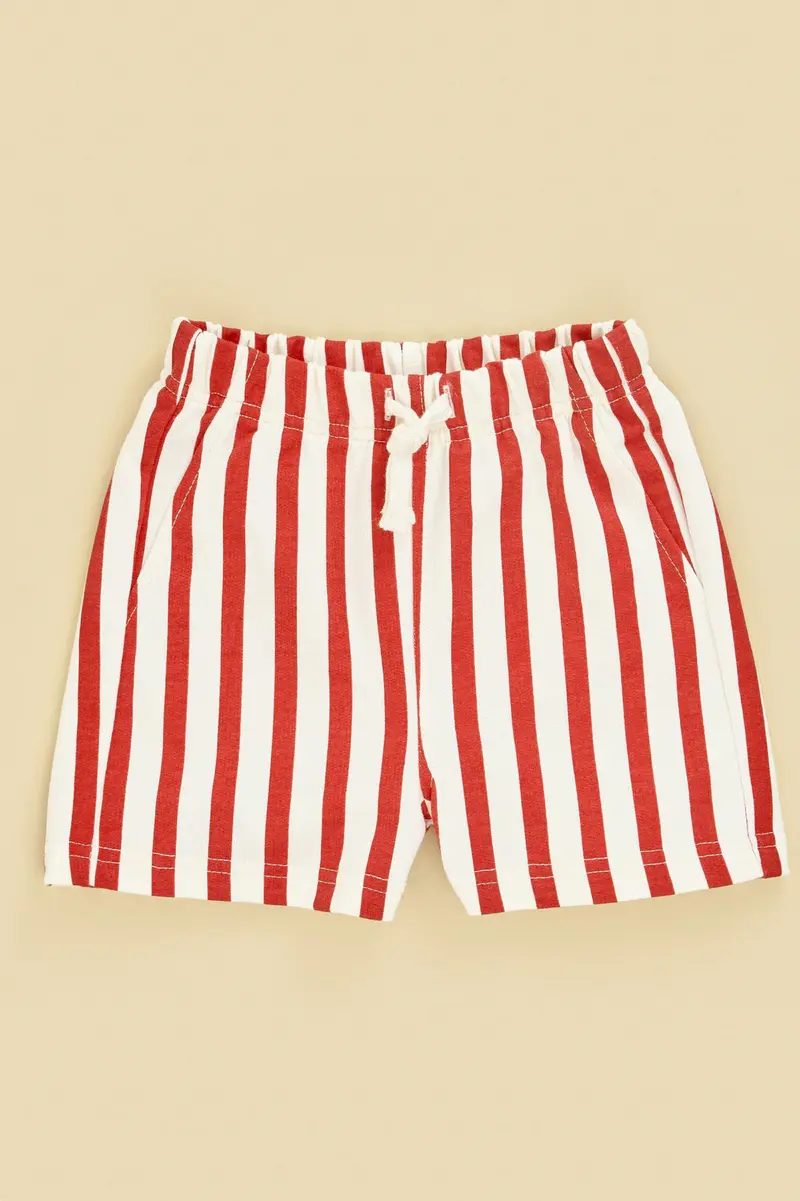 Calções às riscas em algodão · Bebé · Vermelho
