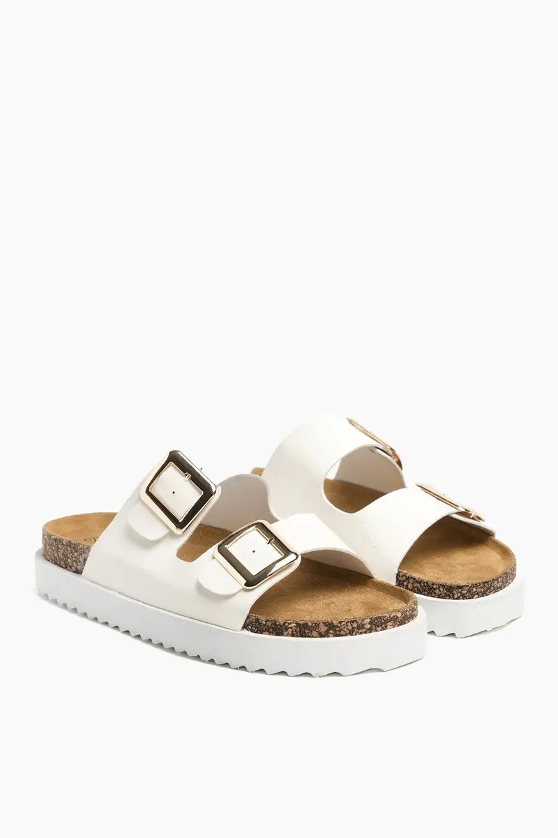Chinelos plataforma Double Buckle em poliéster · Senhora · Branco