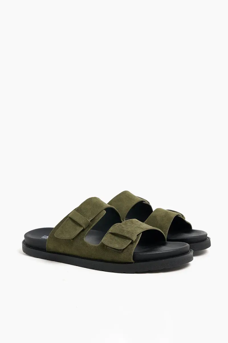 Chinelos Double Buckle em poliéster · Homem · Verde Oliveira