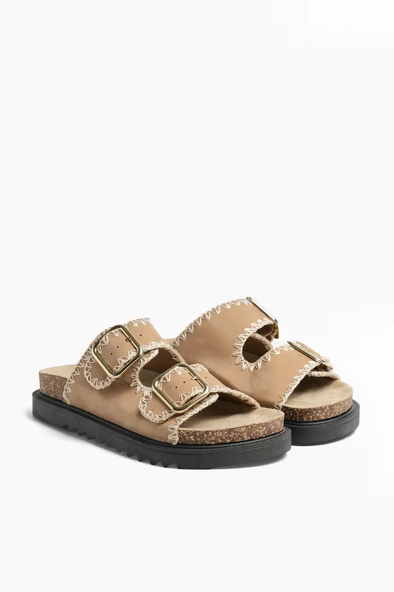 Chinelos Double Buckle em poliéster · Senhora · Caqui