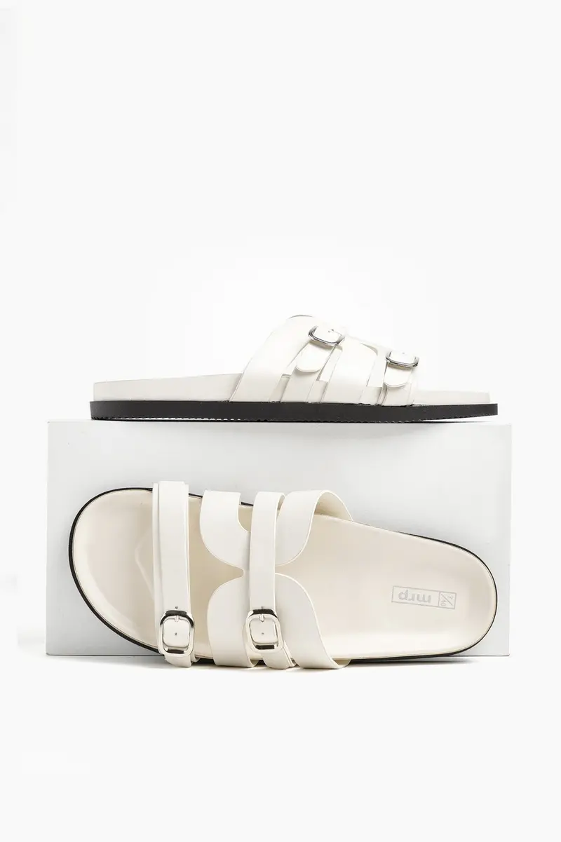 Chinelos Double Buckle em poliéster · Senhora · Branco Sujo