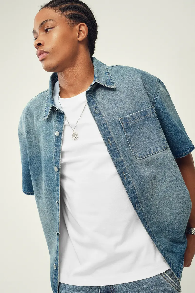 Camisa largo de ganga · Homem · Creme