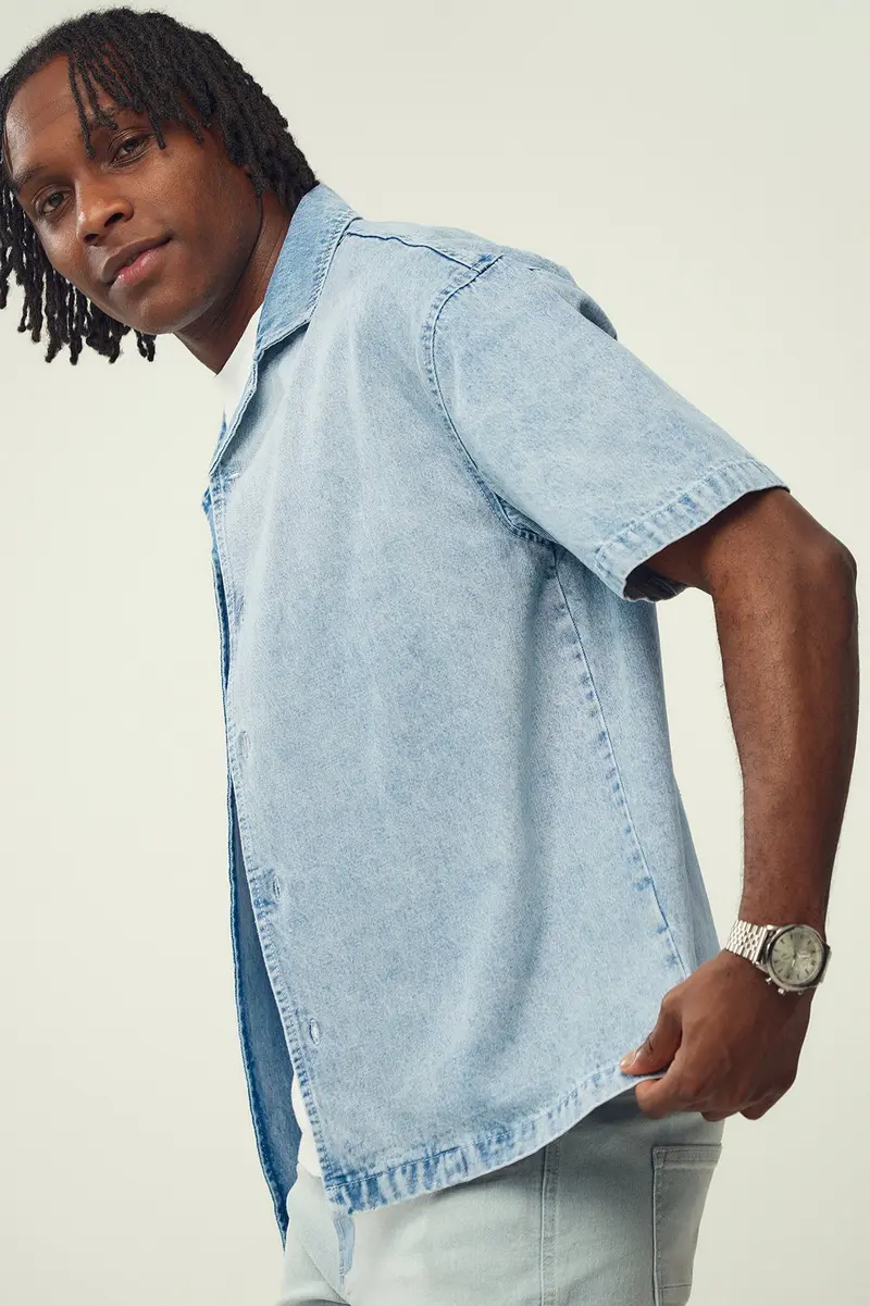 Camisa largo de ganga · Homem · Azul