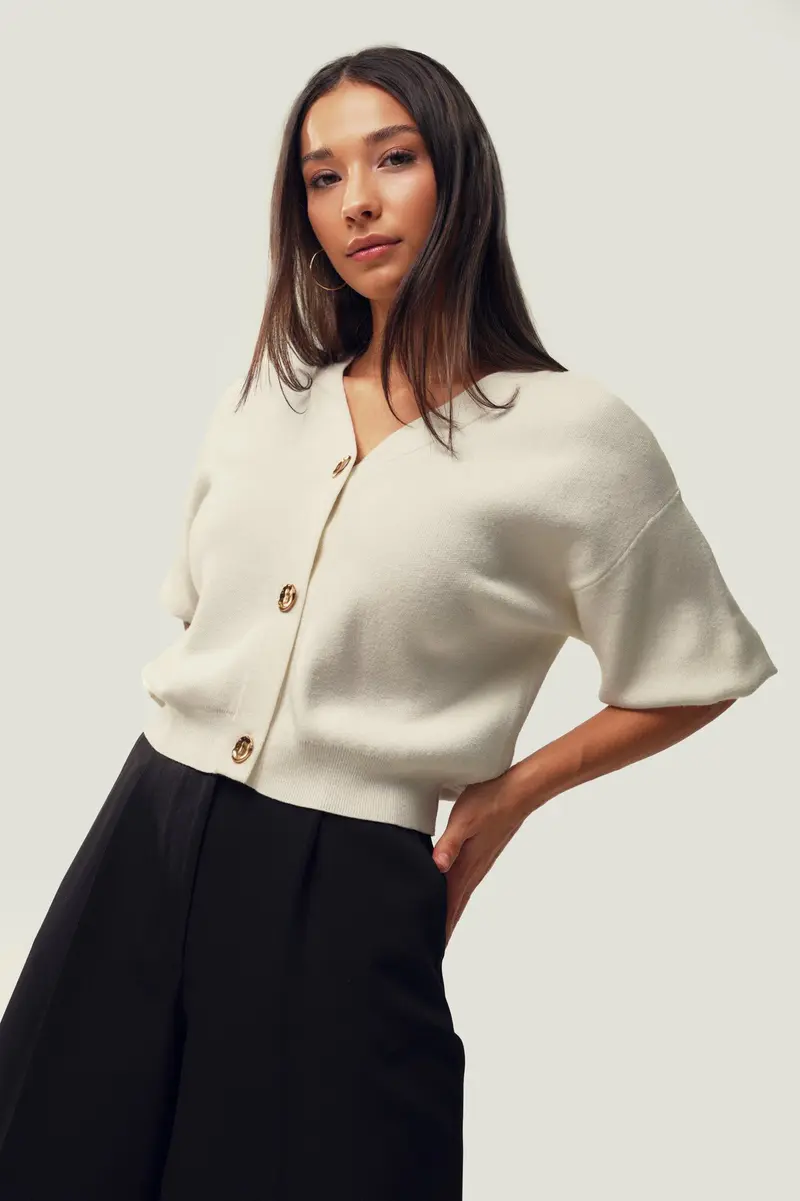 Casaco de malha · Senhora · Creme · Modelo 2