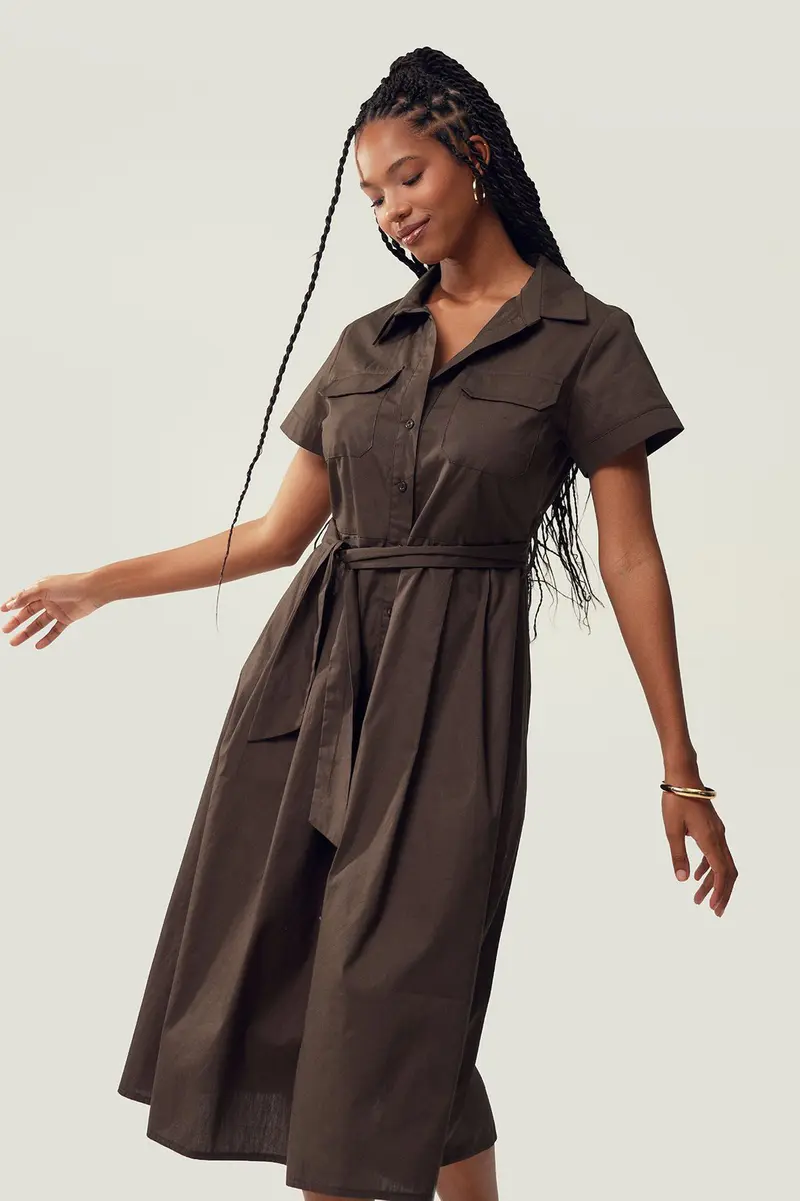 Vestido em algodão · Senhora · Castanho