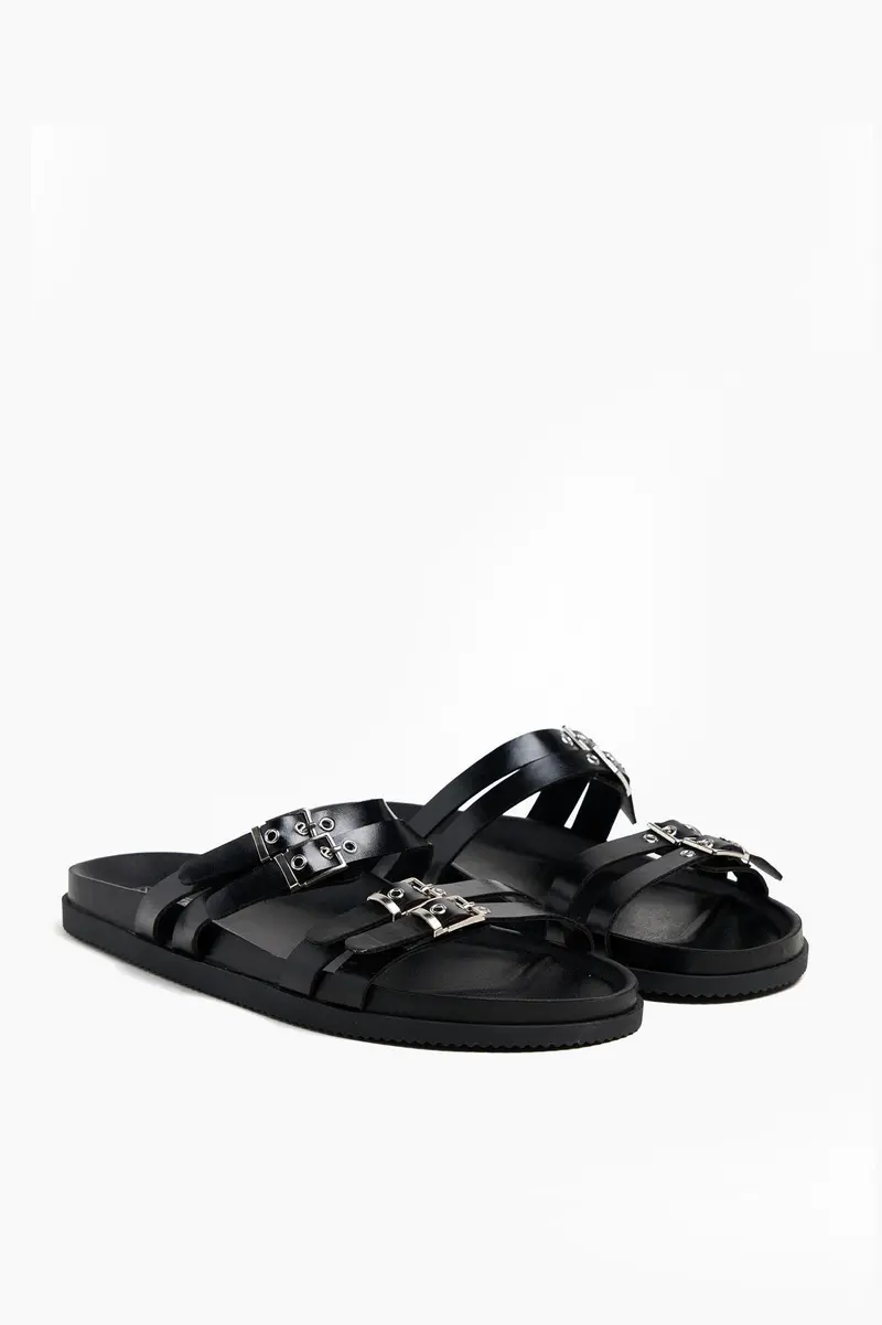 Chinelos Double Buckle em poliuretano · Senhora · Preto