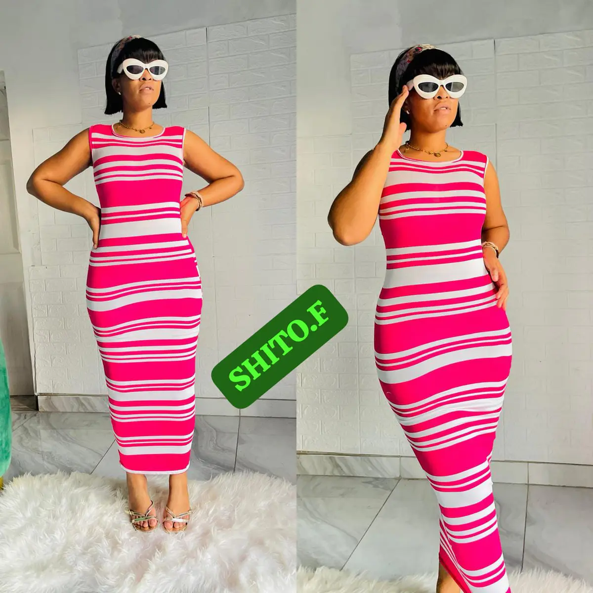 Vestido Listrado Glam Elegance – Tecido Premium