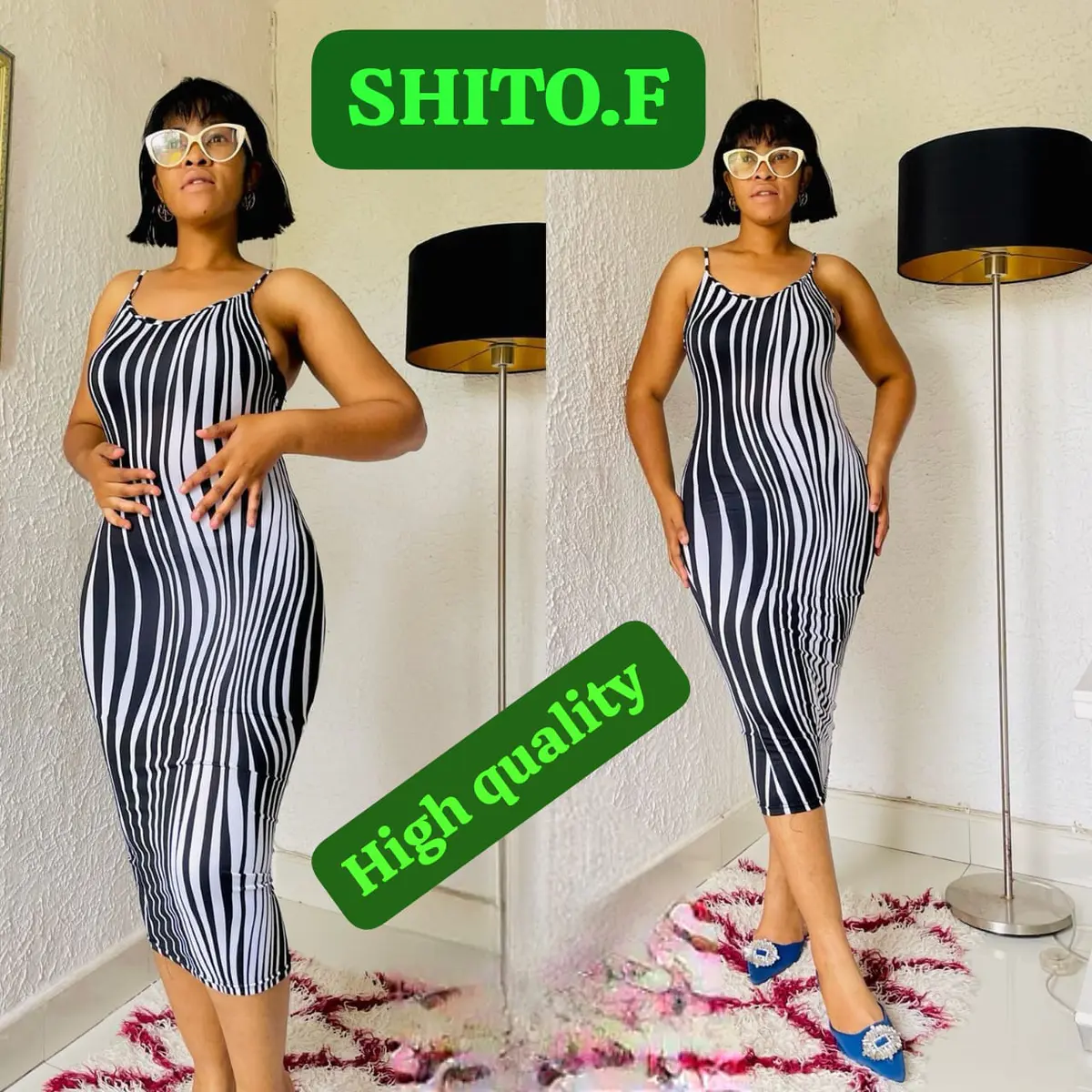 Vestido Midi Listrado com Fenda