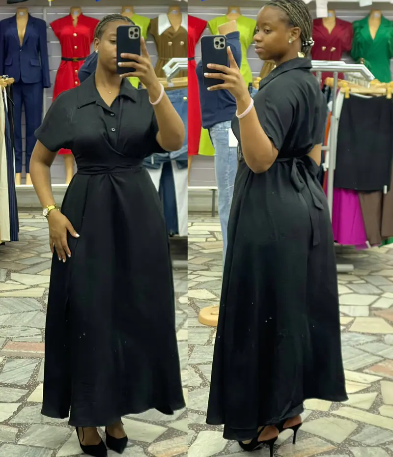 Vestido Longo com Amarração na Cintura e Fenda