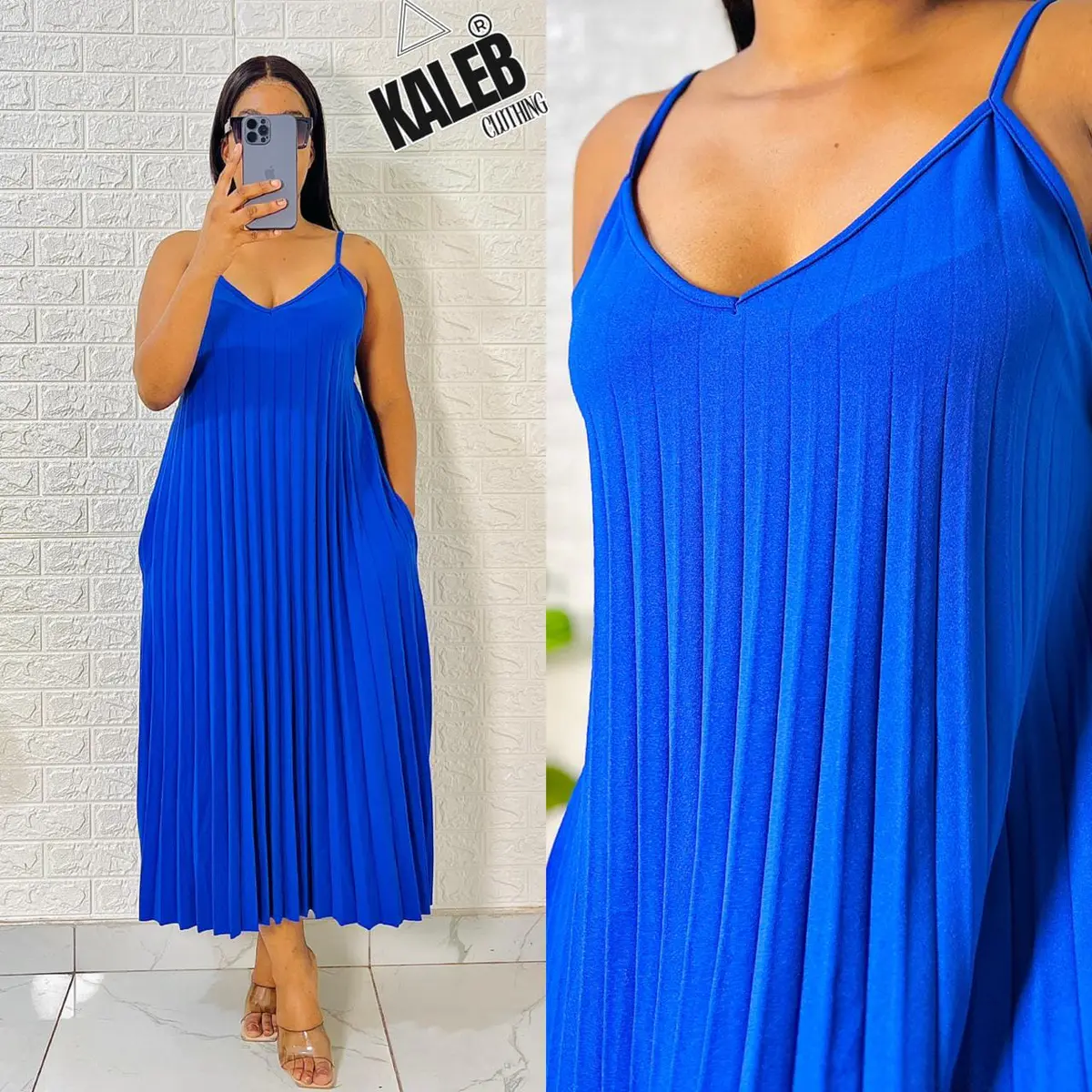 Vestido Plissado Midi Alças Finas