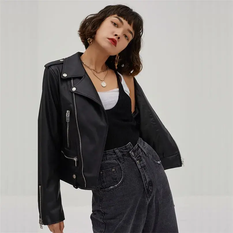 Jaqueta Feminina Punk Street Couro Outono/Inverno