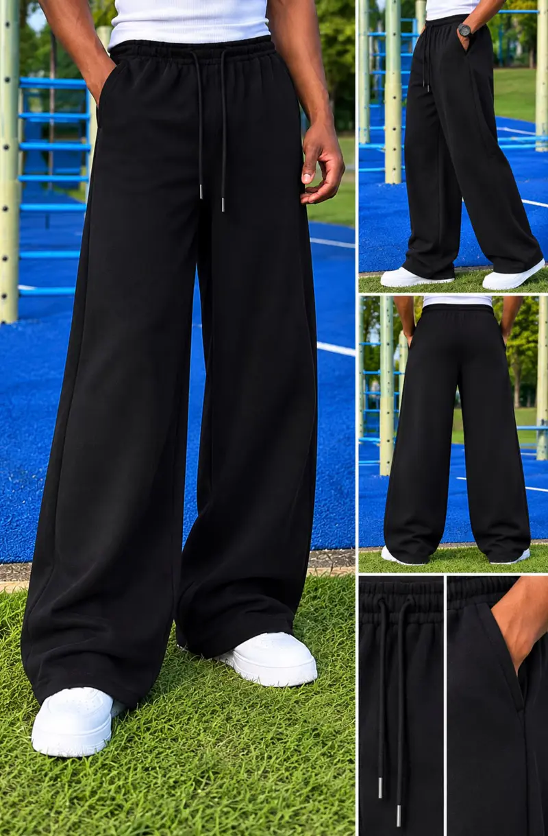 Calças Masculinas Algodão de Corte Largo Preto ⚫