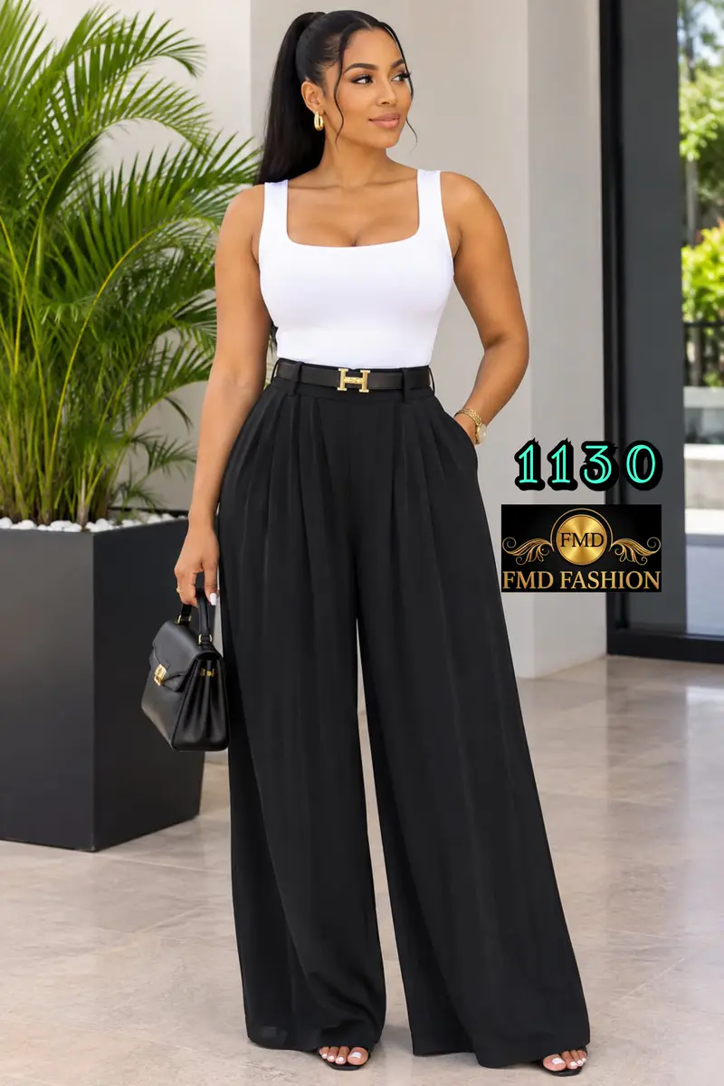 Calças Pantalona de Pano com Cinto Preto ⚫