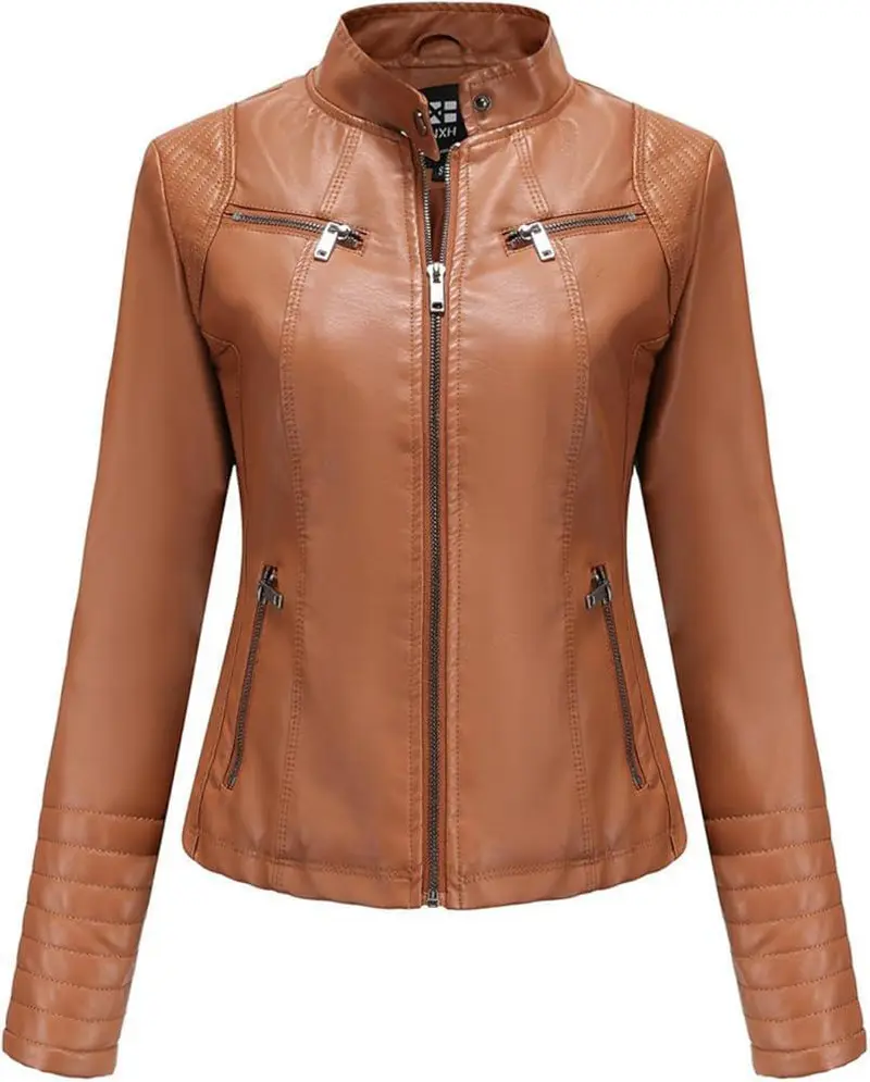 Jaqueta Feminina Punk Street Couro Outono/Inverno · Caqui