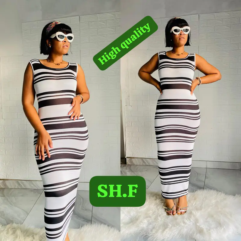 Vestido Listrado Glam Elegance – Tecido Premium