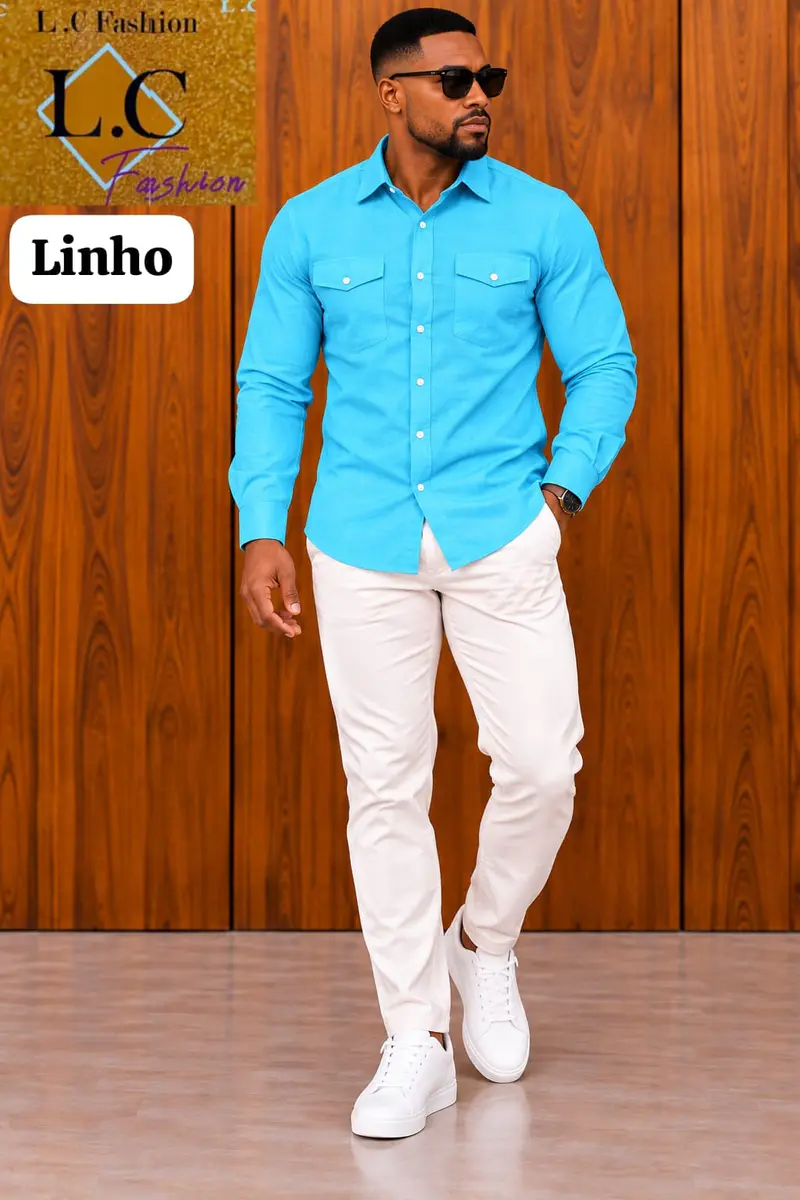 Camisa de Linho com Bolsos Frontais