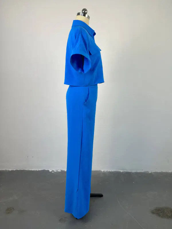 Conjunto Elegante Multicolor Manga Curta Calça Ampla