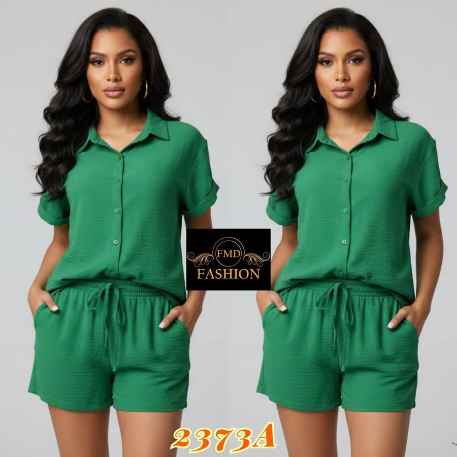 Conjunto Feminino Casual Verão - Camisete e Shorts em Viscolinho · Verde