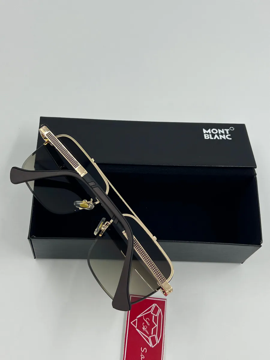 Óculos de Sol Montblanc Luxo - Dourado e Preto · Castanho
